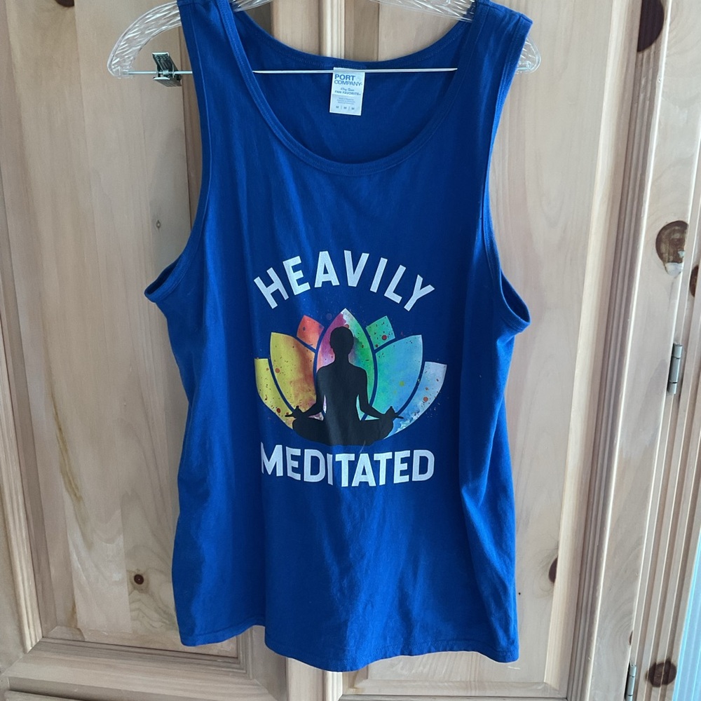 Women’s Blue 'Heavily Meditated' Tank Top SzM NWOT $20